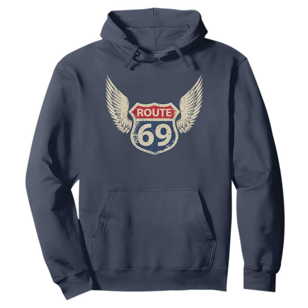 Vintage Route 69 Highway Road Trip Sign Hoodie TS11 Navy Print Your Wear