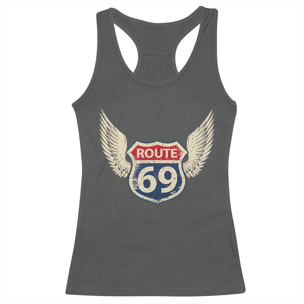 Vintage Route 69 Highway Road Trip Sign Racerback Tank Top TS11 Dark Heather Print Your Wear