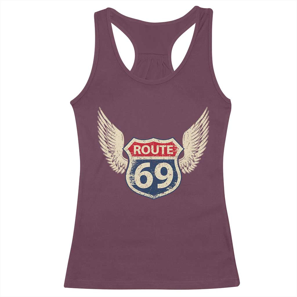 Vintage Route 69 Highway Road Trip Sign Racerback Tank Top TS11 Maroon Print Your Wear