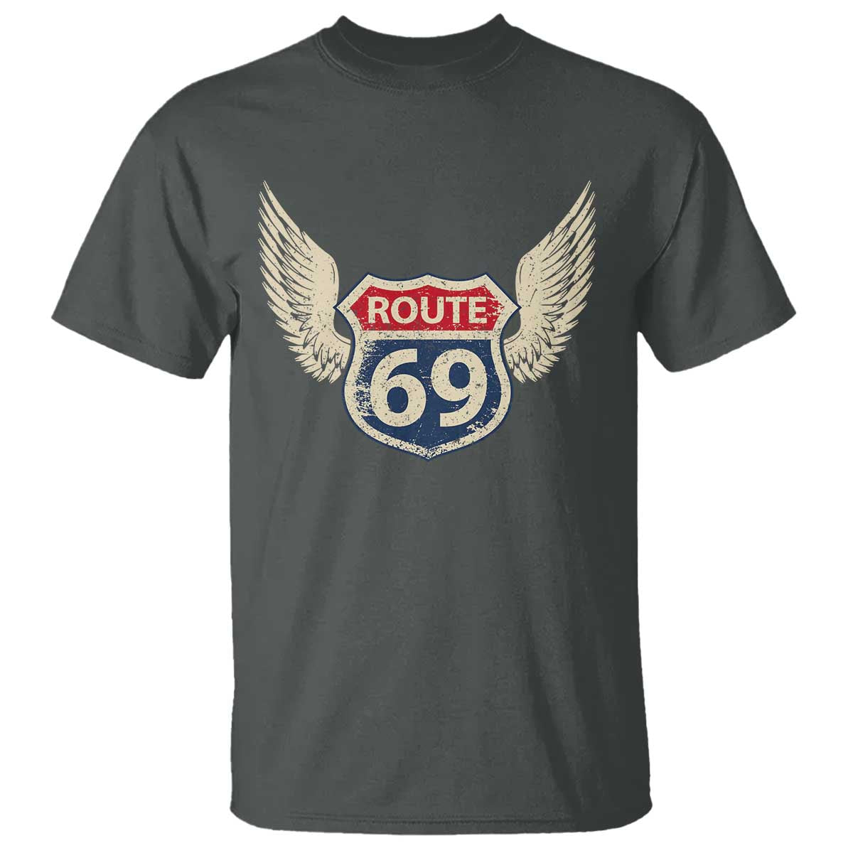 Vintage Route 69 Highway Road Trip Sign T Shirt TS11 Dark Heather Print Your Wear