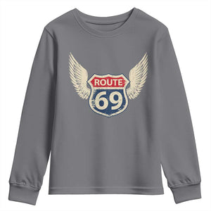 Vintage Route 69 Highway Road Trip Sign Youth Sweatshirt TS11 Charcoal Print Your Wear
