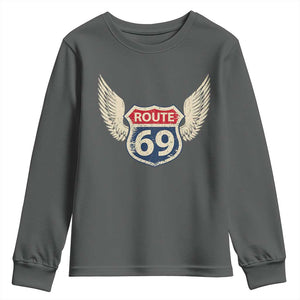 Vintage Route 69 Highway Road Trip Sign Youth Sweatshirt TS11 Dark Heather Print Your Wear