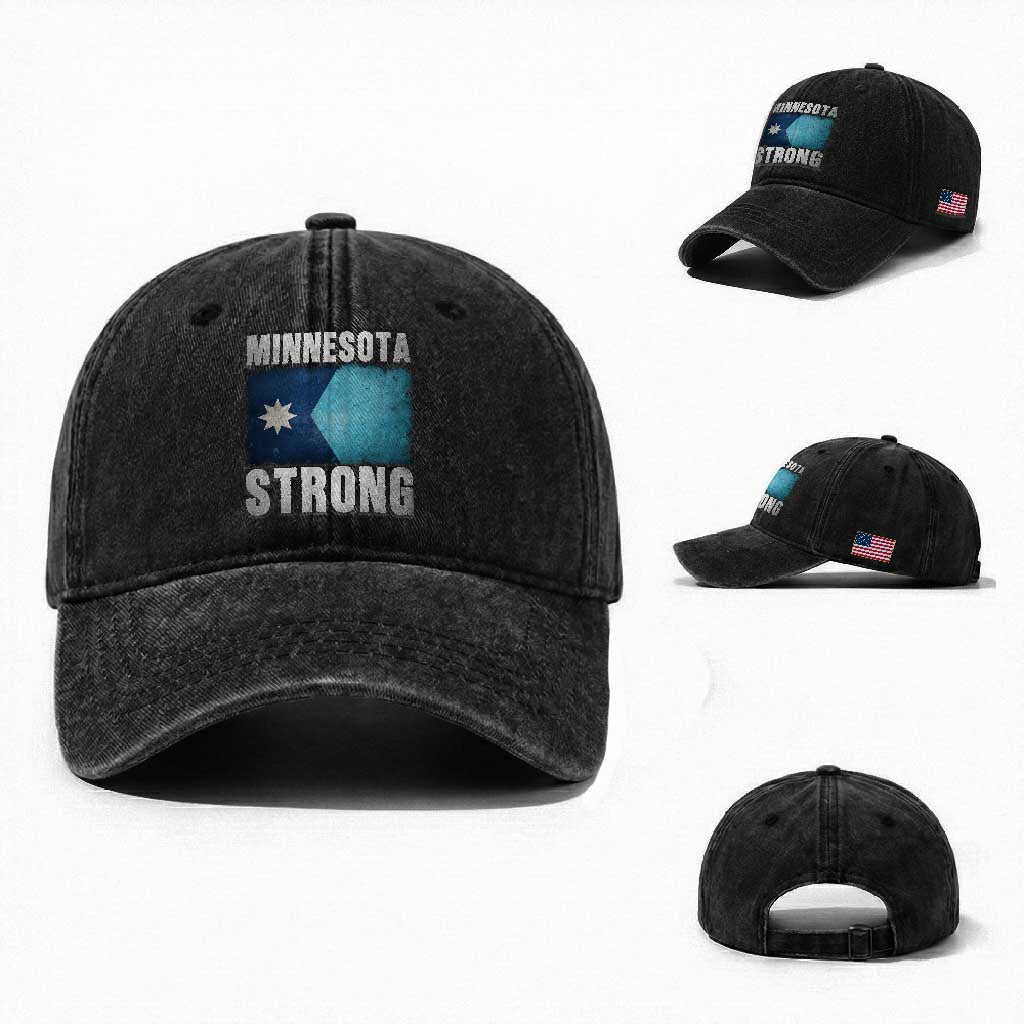 Minnesota Strong Washed Cotton Baseball Cap MN State Pride Community Resistance TS11 Washed Cap Universal Fit Black Print Your Wear