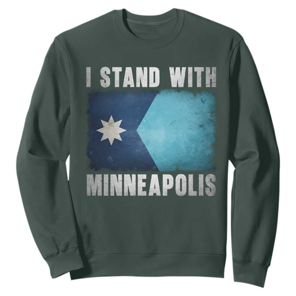 I Stand With Minneapolis Sweatshirt Social Justice and Immigration Protest MN Flag TS11 Dark Forest Green Print Your Wear