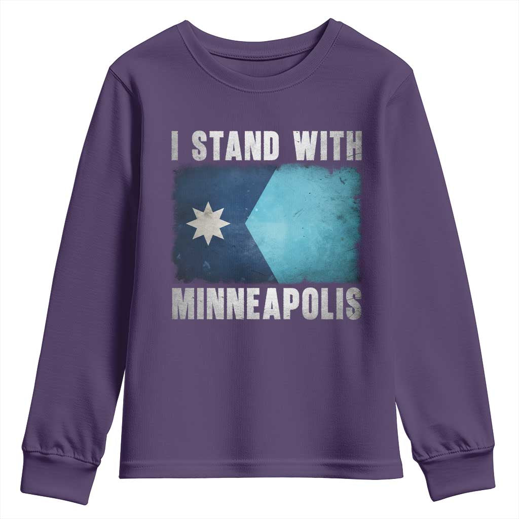 I Stand With Minneapolis Youth Sweatshirt Social Justice and Immigration Protest MN Flag TS11 Purple Print Your Wear