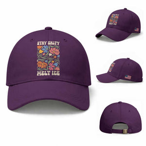 Be Salty Melt Ice Baseball Cap Political Satire Pro Immigrant Protest Retro Floral TS11 Baseball Cap Universal Fit Purple Print Your Wear