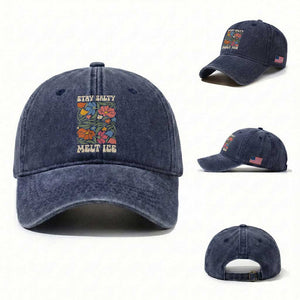Be Salty Melt Ice Washed Cotton Baseball Cap Political Satire Pro Immigrant Protest Retro Floral TS11 Washed Cap Universal Fit Navy Print Your Wear