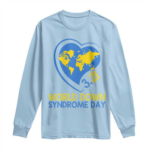 World Down Syndrome Day March 21 World Heart Long Sleeve Shirt TS11 Light Blue Print Your Wear