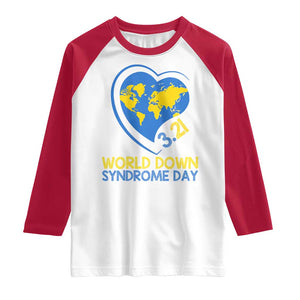 World Down Syndrome Day March 21 World Heart Raglan Shirt TS11 White Red Print Your Wear