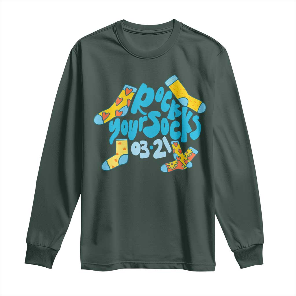 Rock Your Socks Long Sleeve Shirt Down Syndrome Awareness March 21 TS11 Dark Forest Green Print Your Wear