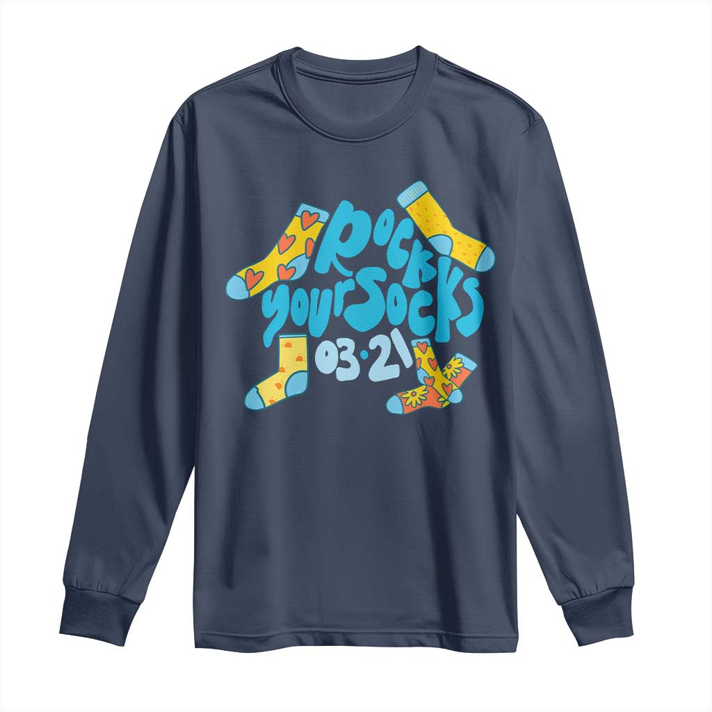 Rock Your Socks Long Sleeve Shirt Down Syndrome Awareness March 21 TS11 Navy Print Your Wear