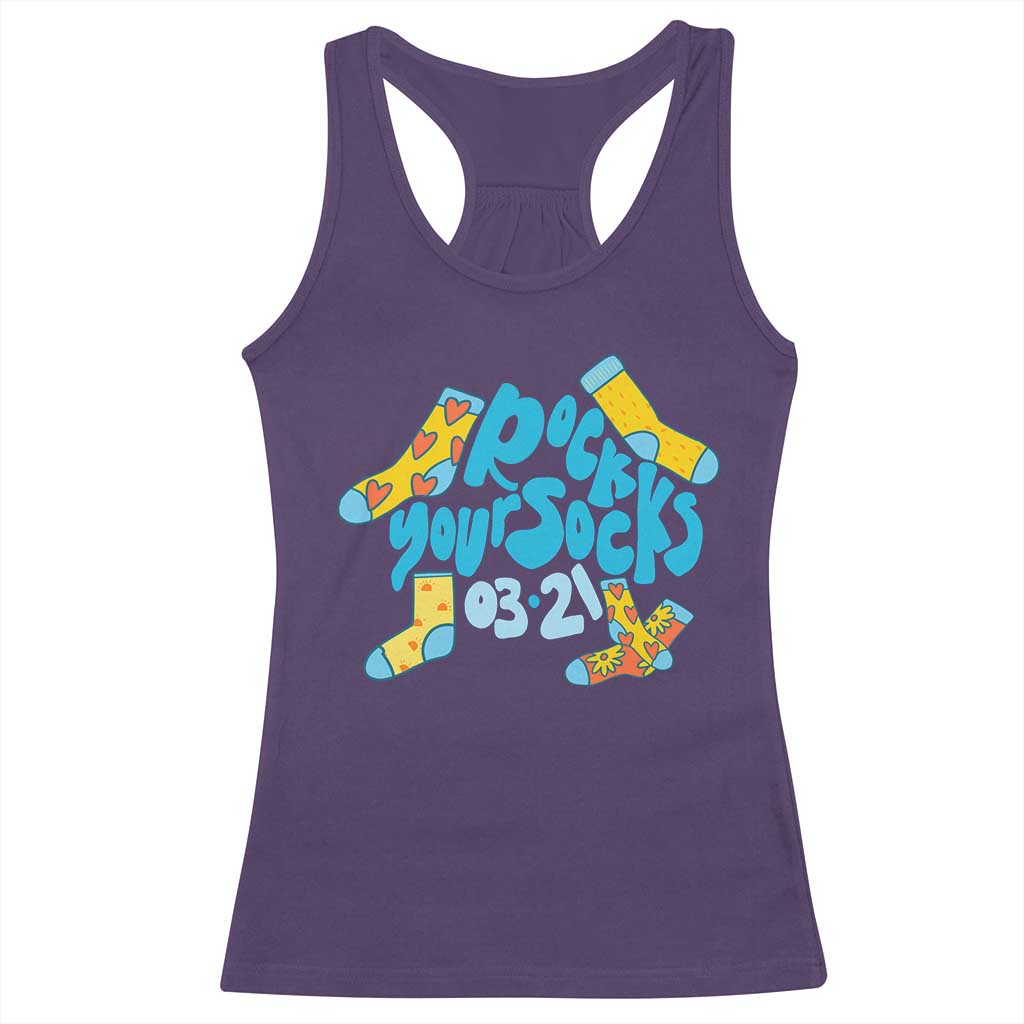 Rock Your Socks Racerback Tank Top Down Syndrome Awareness March 21 TS11 Purple Print Your Wear