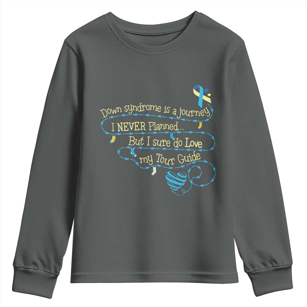 Down Syndrome Awareness Youth Sweatshirt Down Syndrome Is A Journey I Never Planned TS11 Dark Heather Print Your Wear