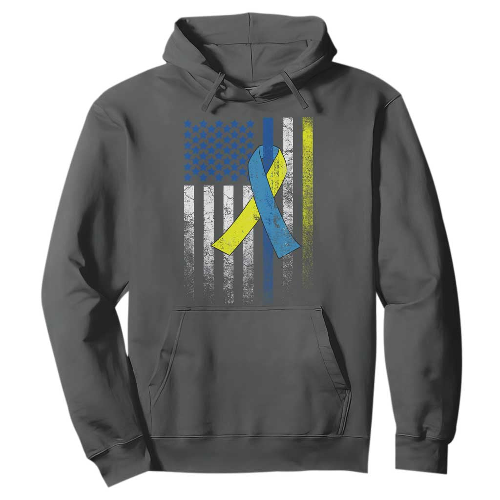 Down Syndrome Awareness Vintage American Flag Hoodie TS11 Dark Heather Print Your Wear