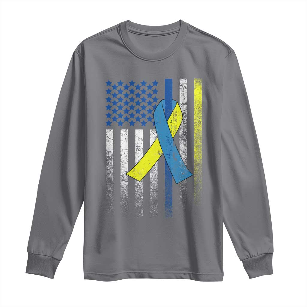 Down Syndrome Awareness Vintage American Flag Long Sleeve Shirt TS11 Charcoal Print Your Wear