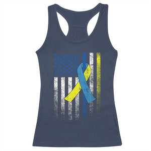 Down Syndrome Awareness Vintage American Flag Racerback Tank Top TS11 Navy Print Your Wear