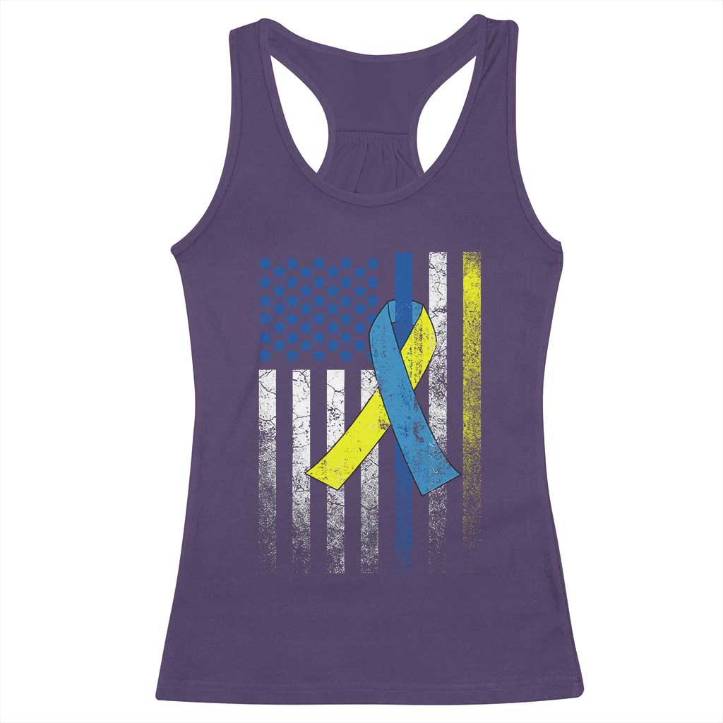 Down Syndrome Awareness Vintage American Flag Racerback Tank Top TS11 Purple Print Your Wear