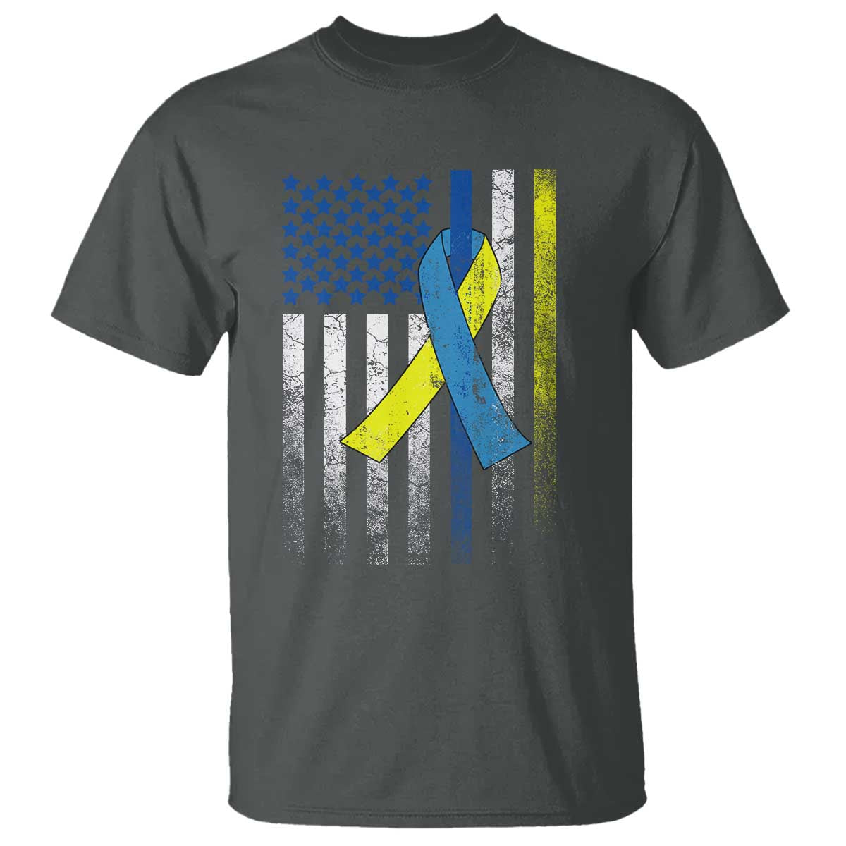 Down Syndrome Awareness Vintage American Flag T Shirt TS11 Dark Heather Print Your Wear