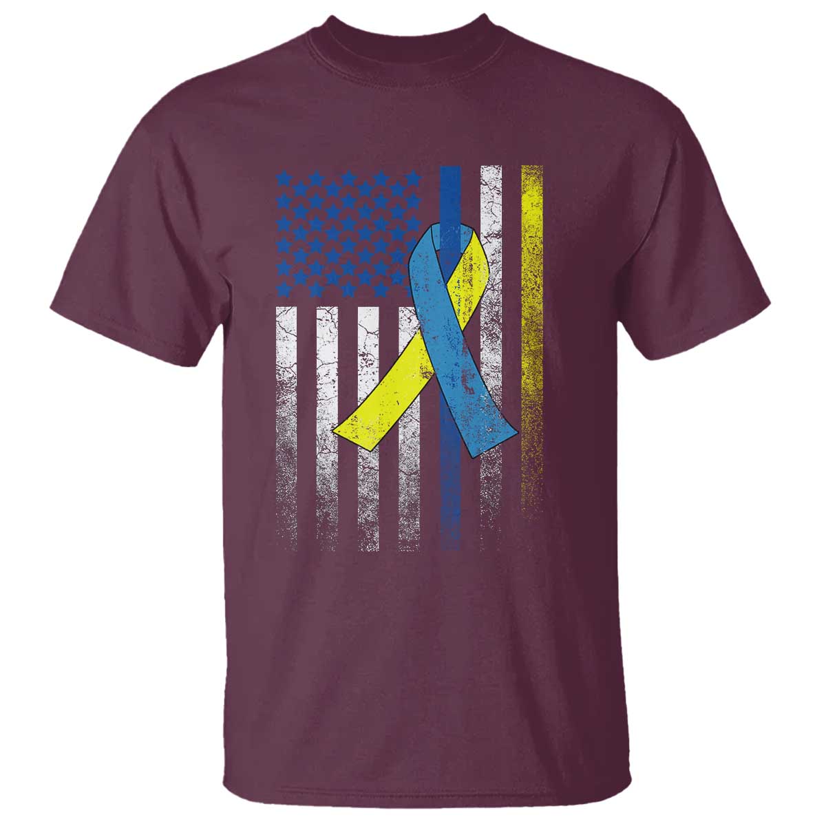 Down Syndrome Awareness Vintage American Flag T Shirt TS11 Maroon Print Your Wear