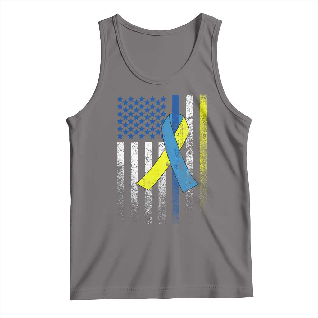 Down Syndrome Awareness Vintage American Flag Tank Top TS11 Deep Heather Print Your Wear