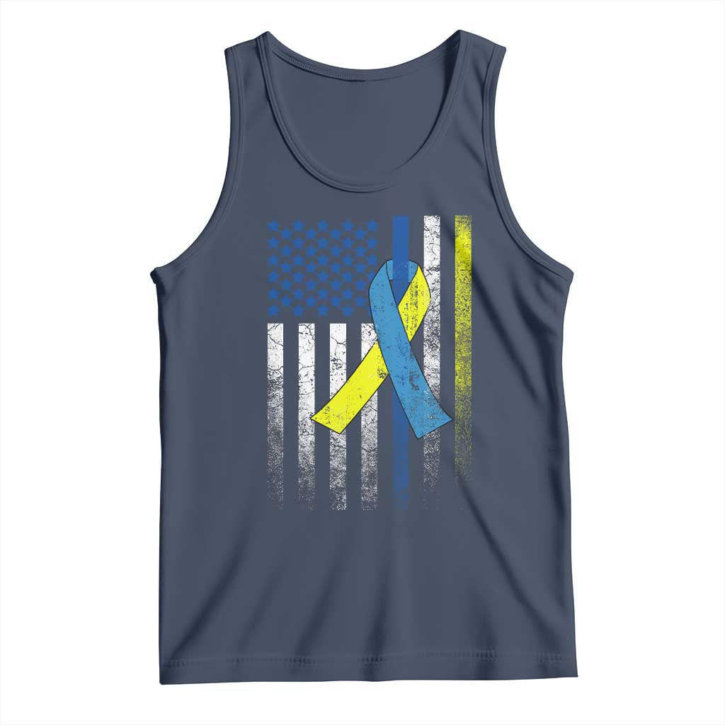 Down Syndrome Awareness Vintage American Flag Tank Top TS11 Navy Print Your Wear