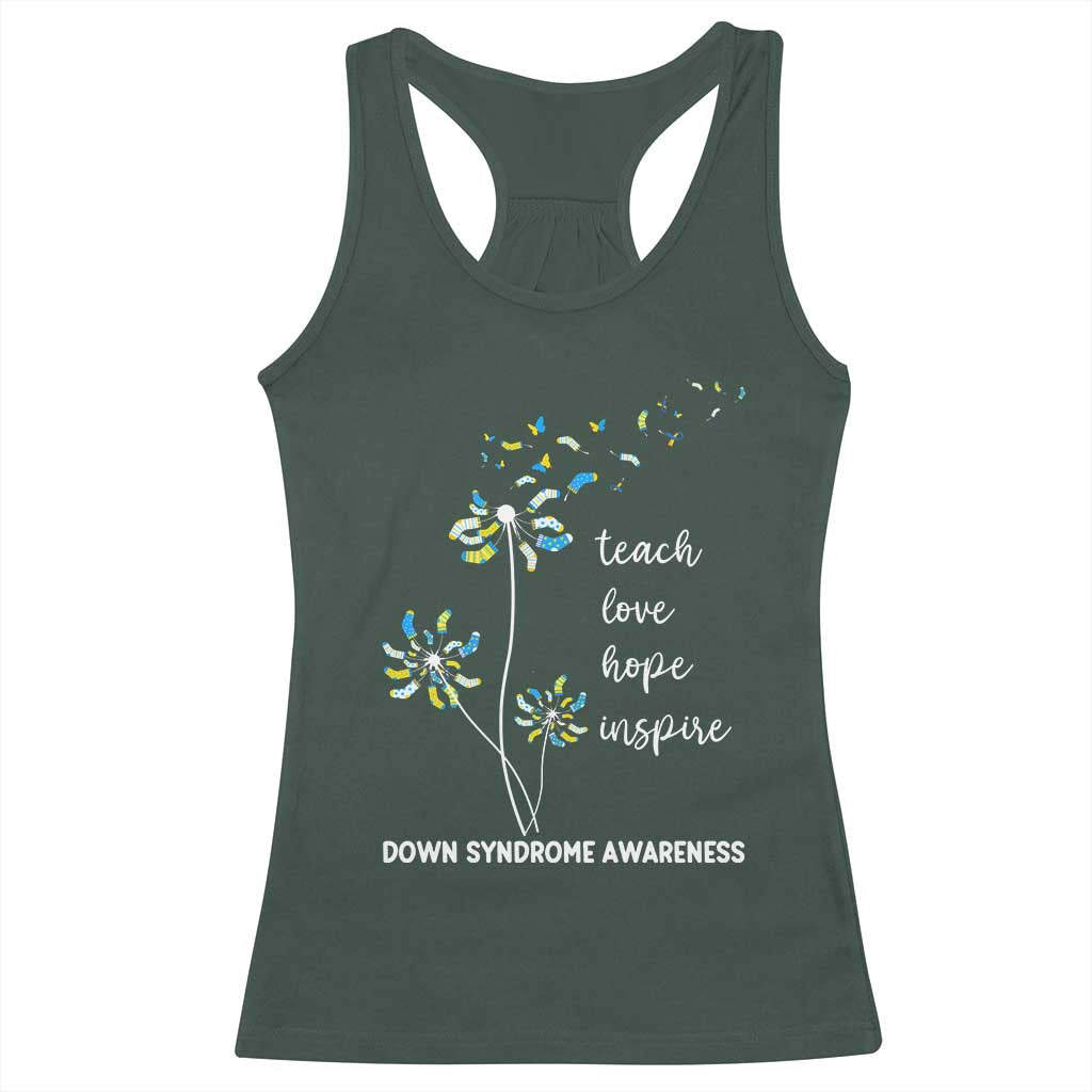 Down Syndrome Awareness Racerback Tank Top Teach Love Hope Inspire Socks Dandelion TS11 Dark Forest Green Print Your Wear