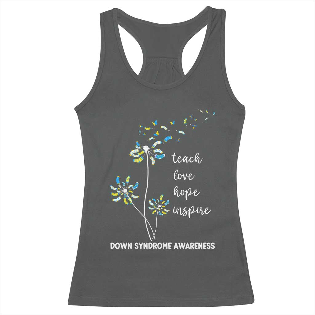 Down Syndrome Awareness Racerback Tank Top Teach Love Hope Inspire Socks Dandelion TS11 Dark Heather Print Your Wear