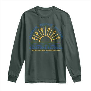 World Down Syndrome Day Long Sleeve Shirt Celebrate Educate Advocate Everyone Belongs Sunshine TS11 Dark Forest Green Print Your Wear