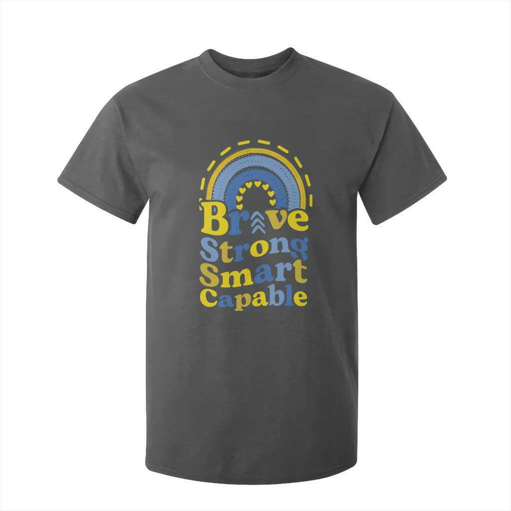 Down Syndrome Awareness T Shirt For Kid Brave Strong Smart Capable Rainbow TS11 Dark Heather Print Your Wear