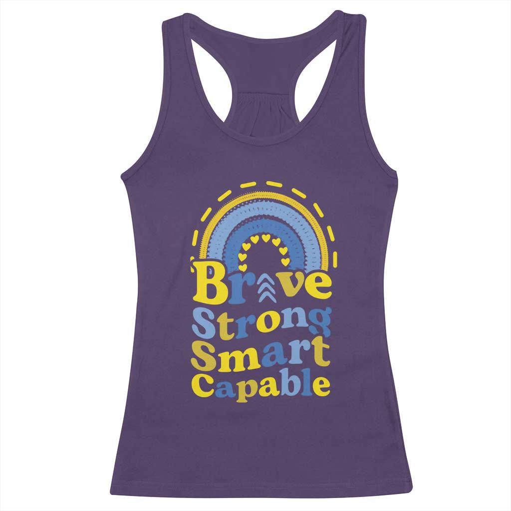 Down Syndrome Awareness Racerback Tank Top Brave Strong Smart Capable Rainbow TS11 Purple Print Your Wear