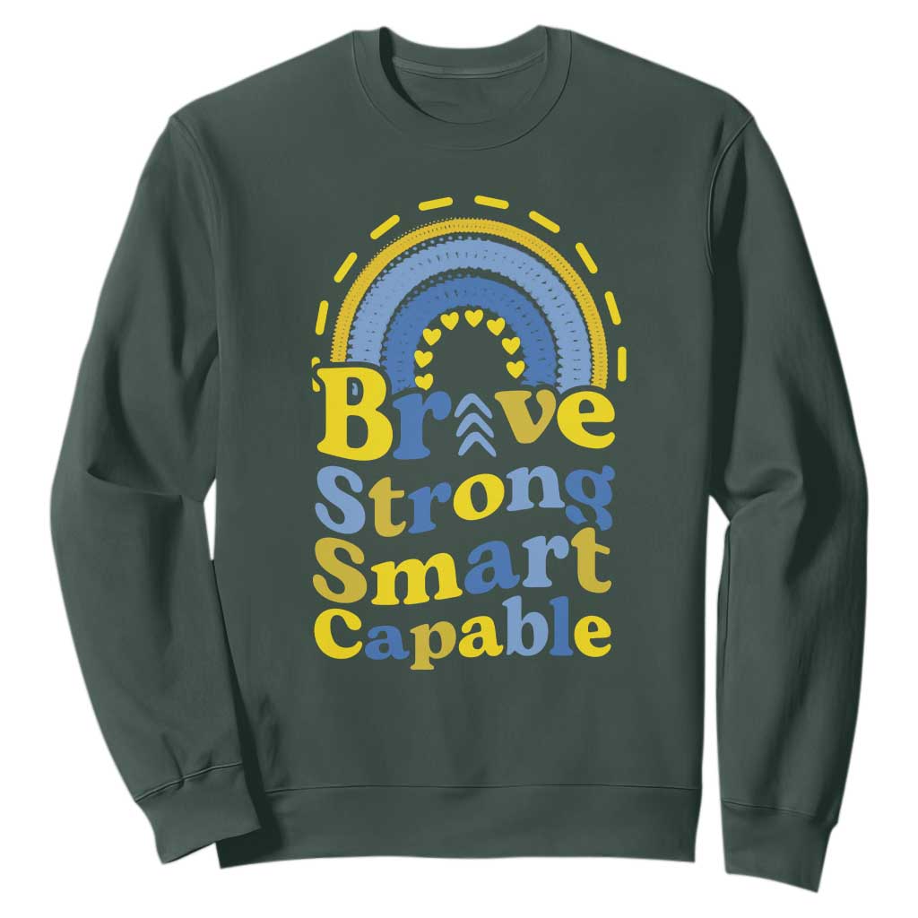 Down Syndrome Awareness Sweatshirt Brave Strong Smart Capable Rainbow TS11 Dark Forest Green Print Your Wear