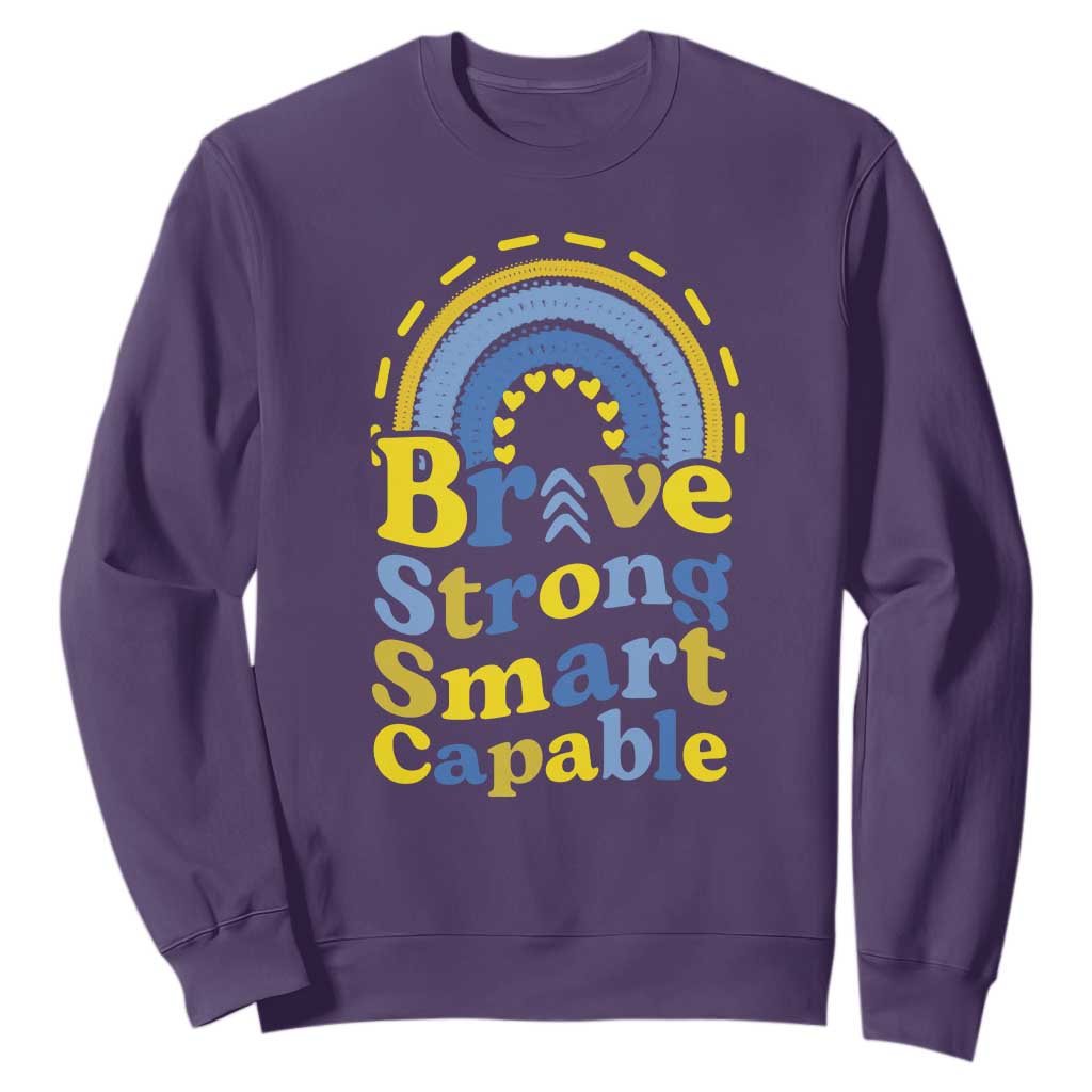 Down Syndrome Awareness Sweatshirt Brave Strong Smart Capable Rainbow TS11 Purple Print Your Wear