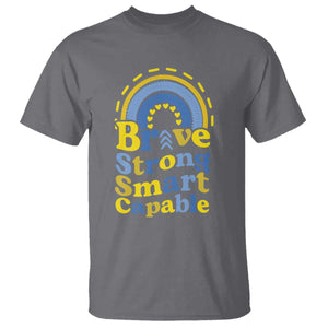 Down Syndrome Awareness T Shirt Brave Strong Smart Capable Rainbow TS11 Charcoal Print Your Wear