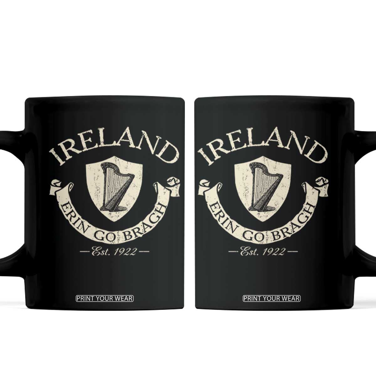 Ireland Erin Go Bragh Est 1922 Coffee Mug Irish Pride Vintage Harp TS11 Black Print Your Wear