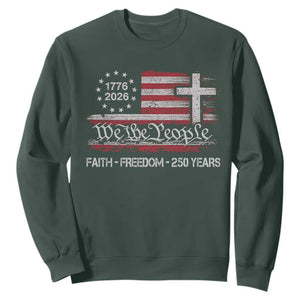 Faith Freedom 250 Years Sweatshirt Christian USA 250th Anniversary TS11 Dark Forest Green Print Your Wear