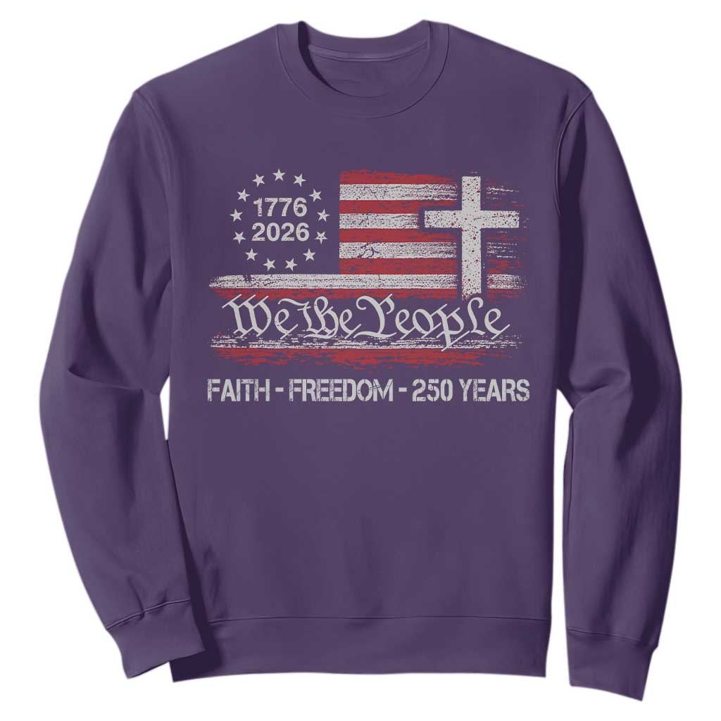 Faith Freedom 250 Years Sweatshirt Christian USA 250th Anniversary TS11 Purple Print Your Wear