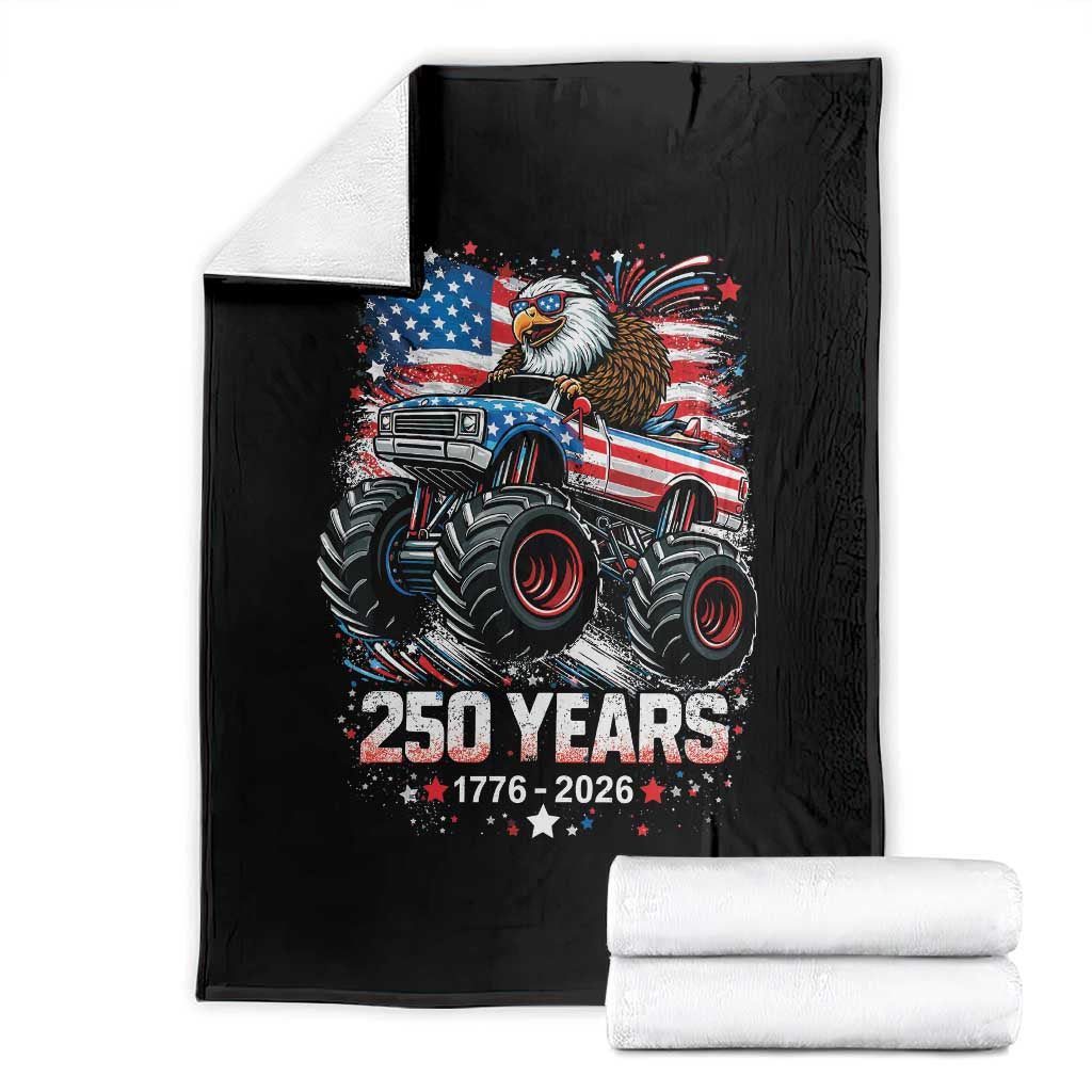 USA 250th Anniversary 250 Years 1776 2026 Monster Truck Eagle Throw Blanket TS11 Black Print Your Wear