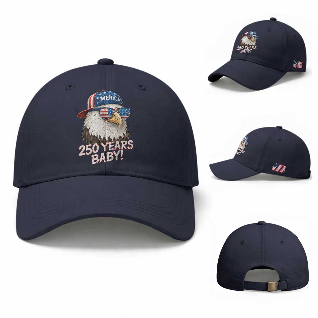 250th Anniversary USA 250 Years Baby Bald Eagle Baseball Cap TS11 Baseball Cap Universal Fit Navy Print Your Wear