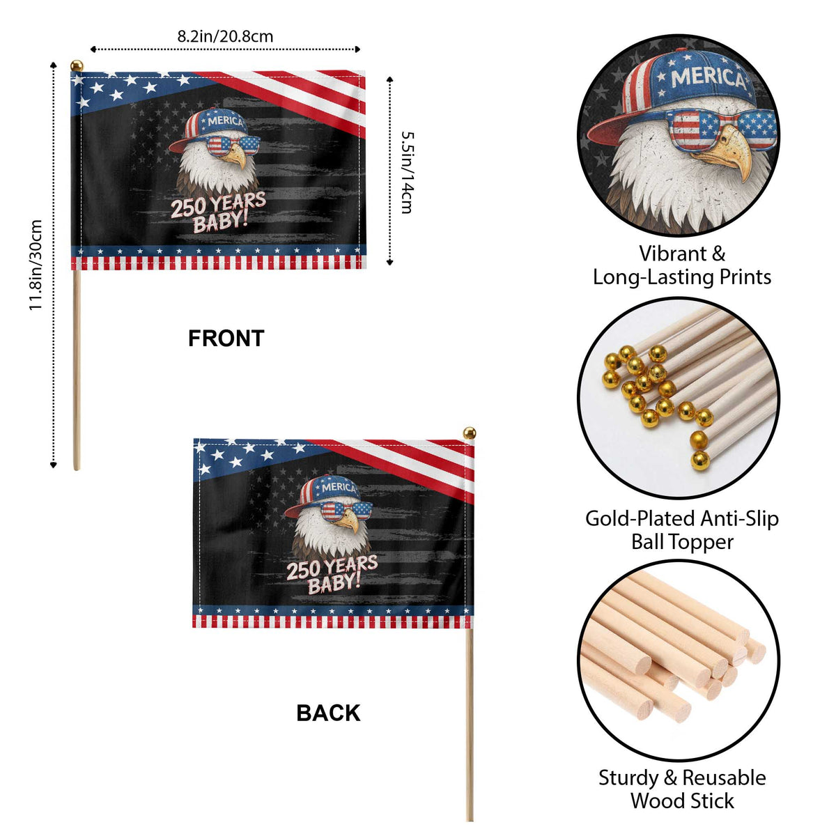 250th Anniversary USA 250 Years Baby Bald Eagle Patriotic Handheld Flag TS11 Print Your Wear