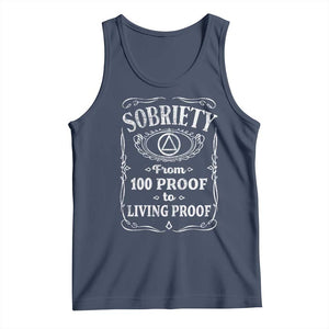 Sobriety From 100 Proof To Living Proof Tank Top Sober Anniversary AA NA Recovery TS11 Navy Print Your Wear