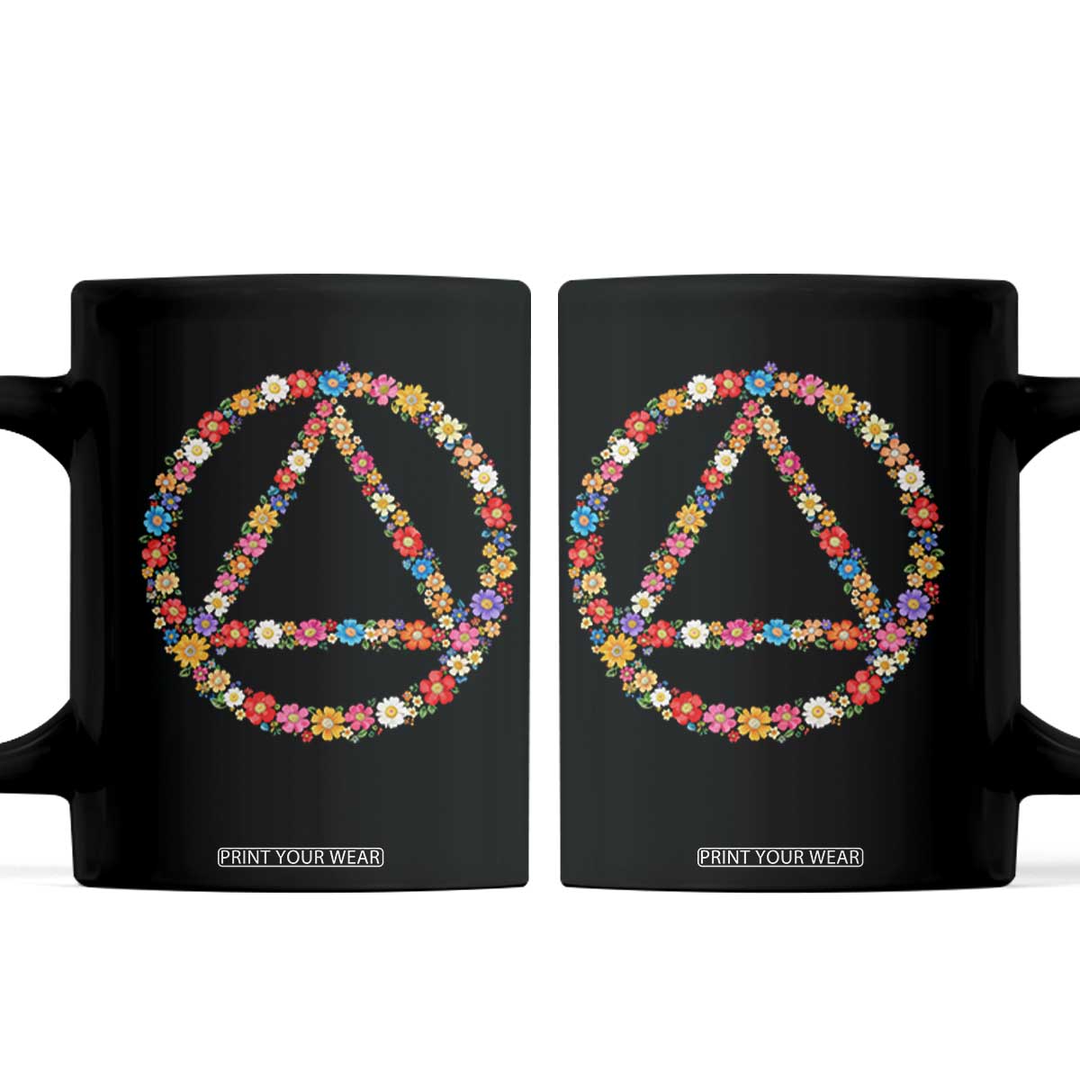 AA Sober Retro Flower Symbol Serenity Recovery Coffee Mug TS11 Black Print Your Wear