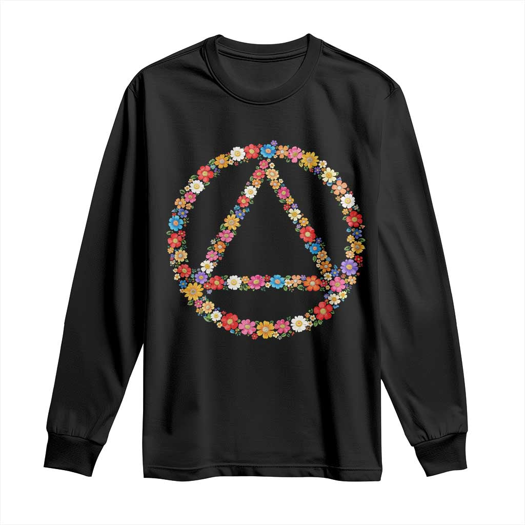 AA Sober Retro Flower Symbol Serenity Recovery Long Sleeve Shirt TS11 Black Print Your Wear