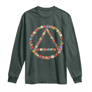 AA Sober Retro Flower Symbol Serenity Recovery Long Sleeve Shirt TS11 Dark Forest Green Print Your Wear