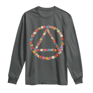 AA Sober Retro Flower Symbol Serenity Recovery Long Sleeve Shirt TS11 Dark Heather Print Your Wear