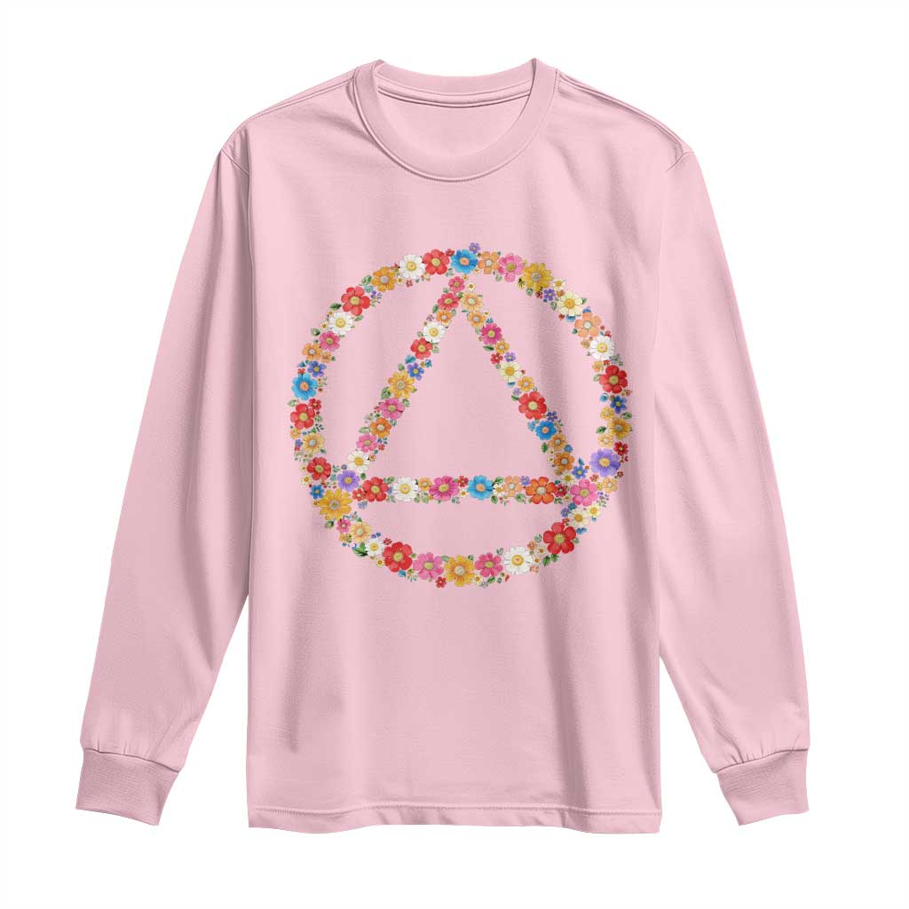 AA Sober Retro Flower Symbol Serenity Recovery Long Sleeve Shirt TS11 Light Pink Print Your Wear