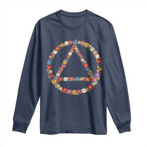 AA Sober Retro Flower Symbol Serenity Recovery Long Sleeve Shirt TS11 Navy Print Your Wear