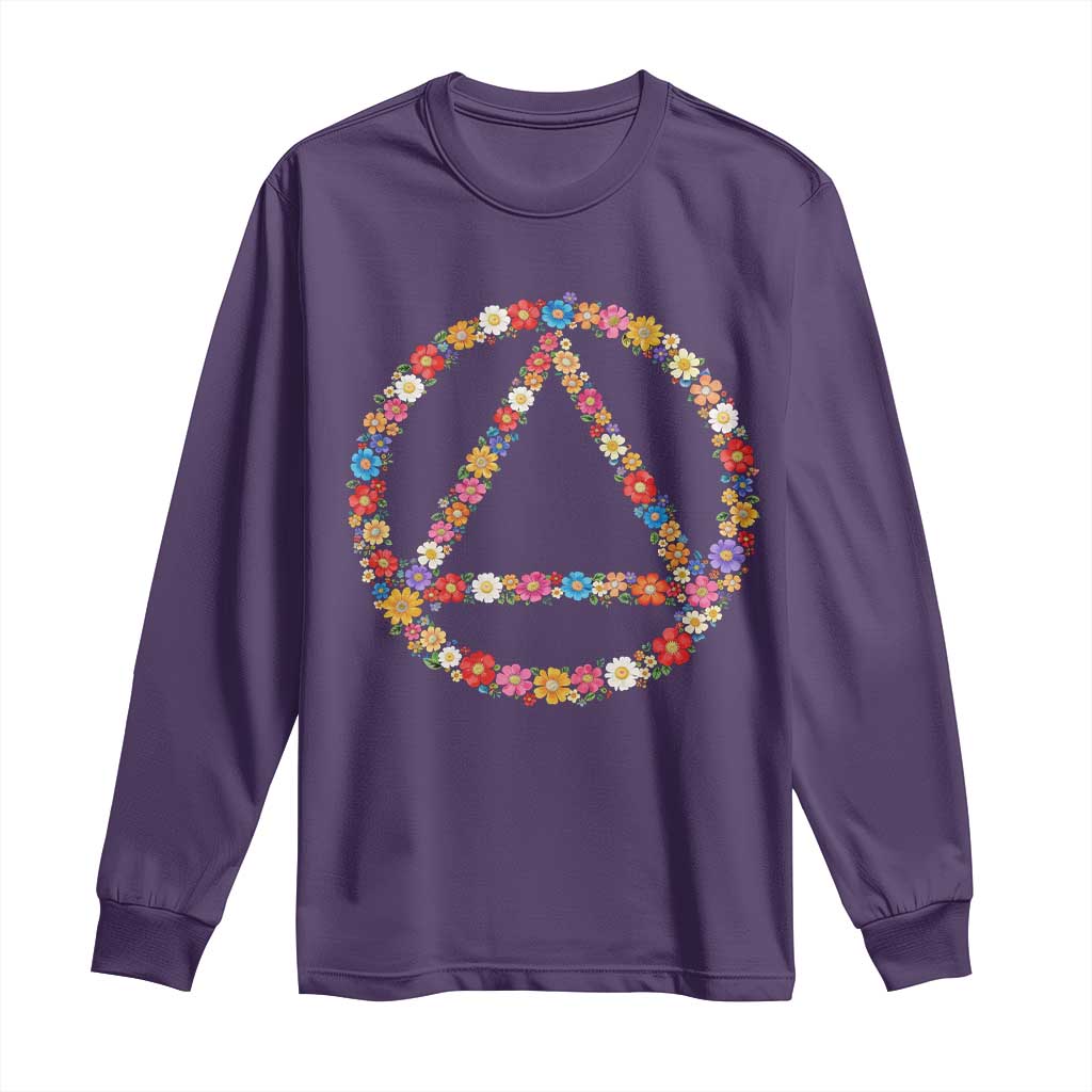 AA Sober Retro Flower Symbol Serenity Recovery Long Sleeve Shirt TS11 Purple Print Your Wear