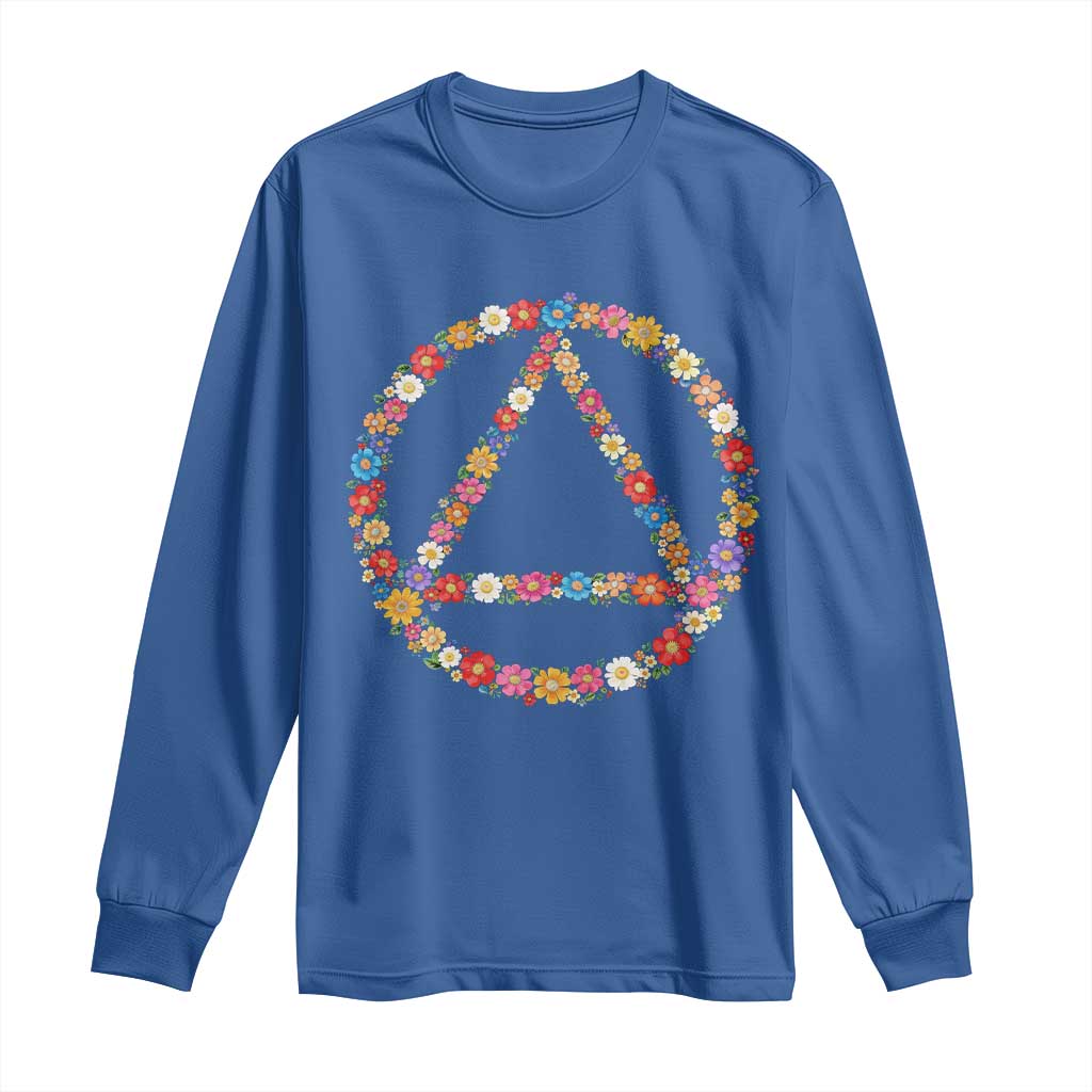 AA Sober Retro Flower Symbol Serenity Recovery Long Sleeve Shirt TS11 Royal Blue Print Your Wear