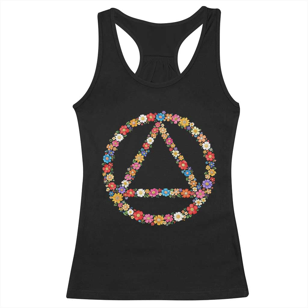 AA Sober Retro Flower Symbol Serenity Recovery Racerback Tank Top TS11 Black Print Your Wear