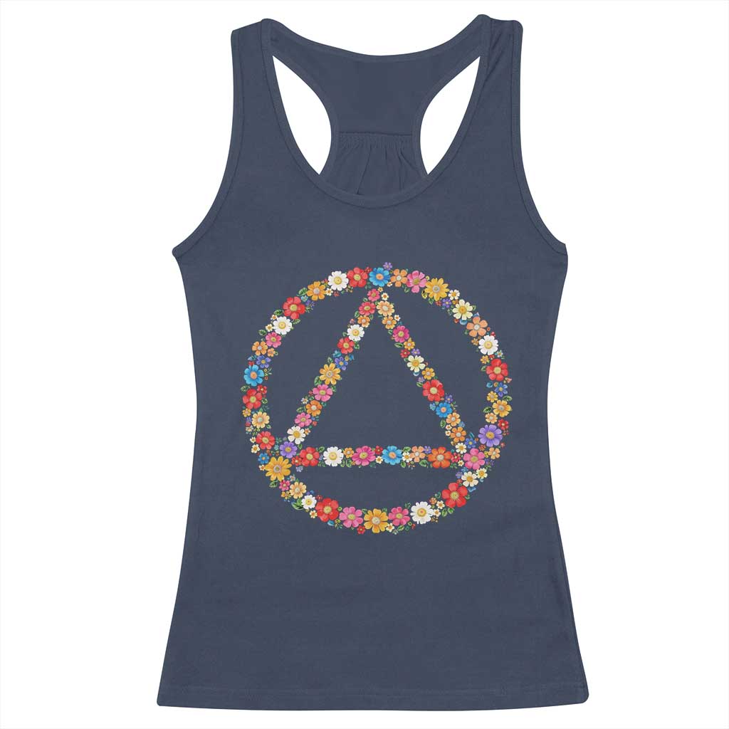 AA Sober Retro Flower Symbol Serenity Recovery Racerback Tank Top TS11 Navy Print Your Wear